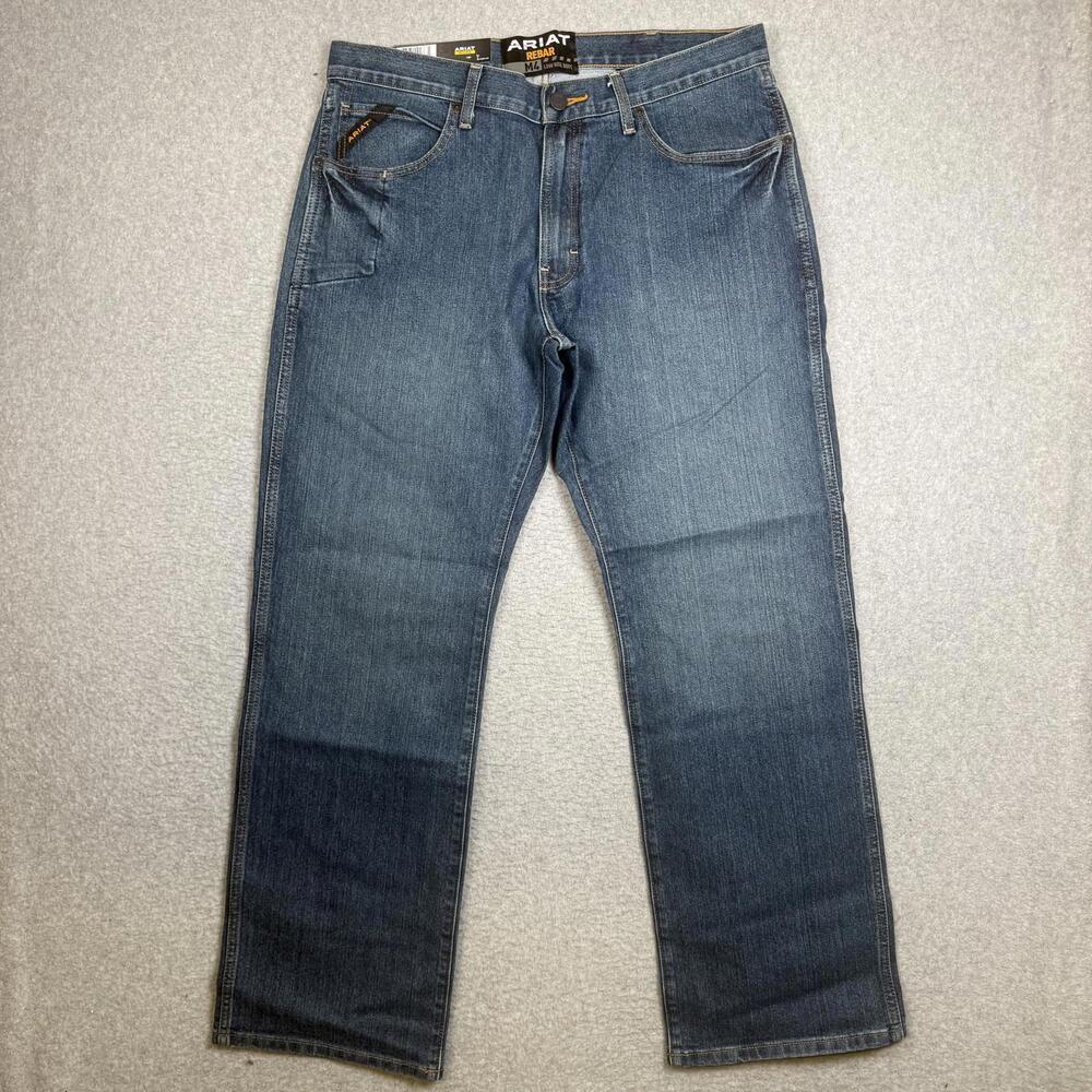 Brand New Ariat M4 Size 35x32 Rebar Low Rise Bootcut Blue Jeans Ankle Length